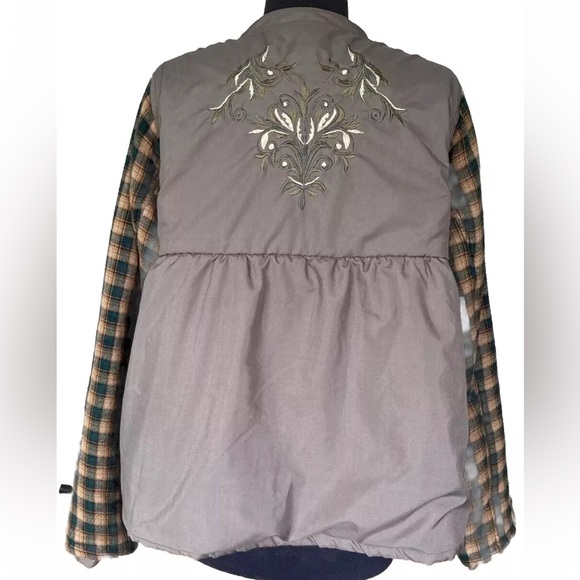 Sundance Bomber Jacket Green Embroidered Plaid Sleeves Size Large - Picture 4 of 8